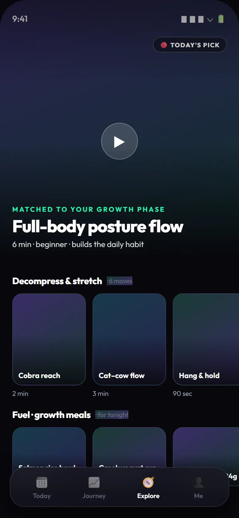 GoTaller Explore library with exercise videos and recipes